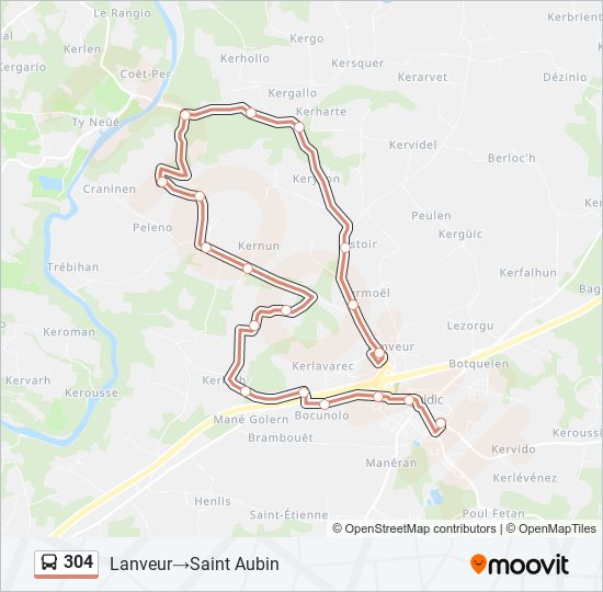 Plan de la ligne 304 de bus