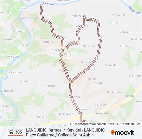 Mapa de 305 de autobús