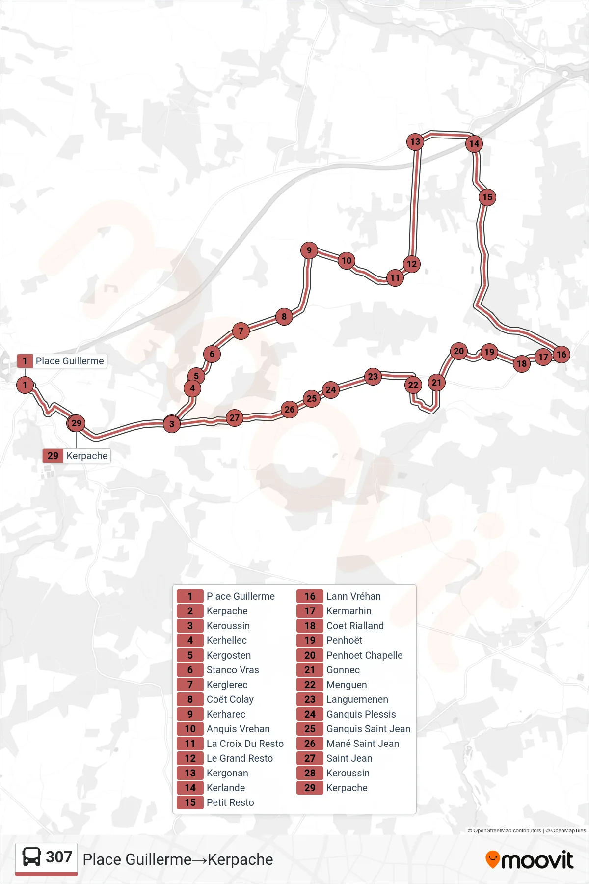 307 bus Line (Place Guillerme‎→Kerpache) route and stops on a map