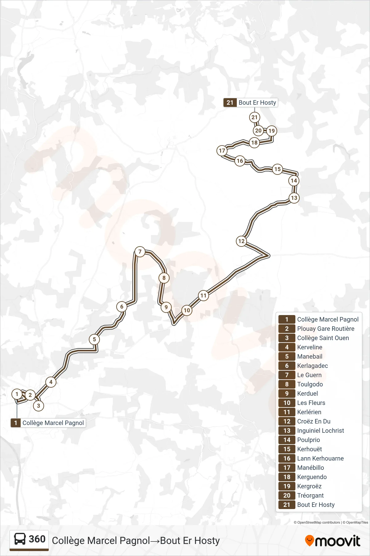 360 bus Line (Collège Marcel Pagnol‎→Bout Er Hosty) route and stops on a map