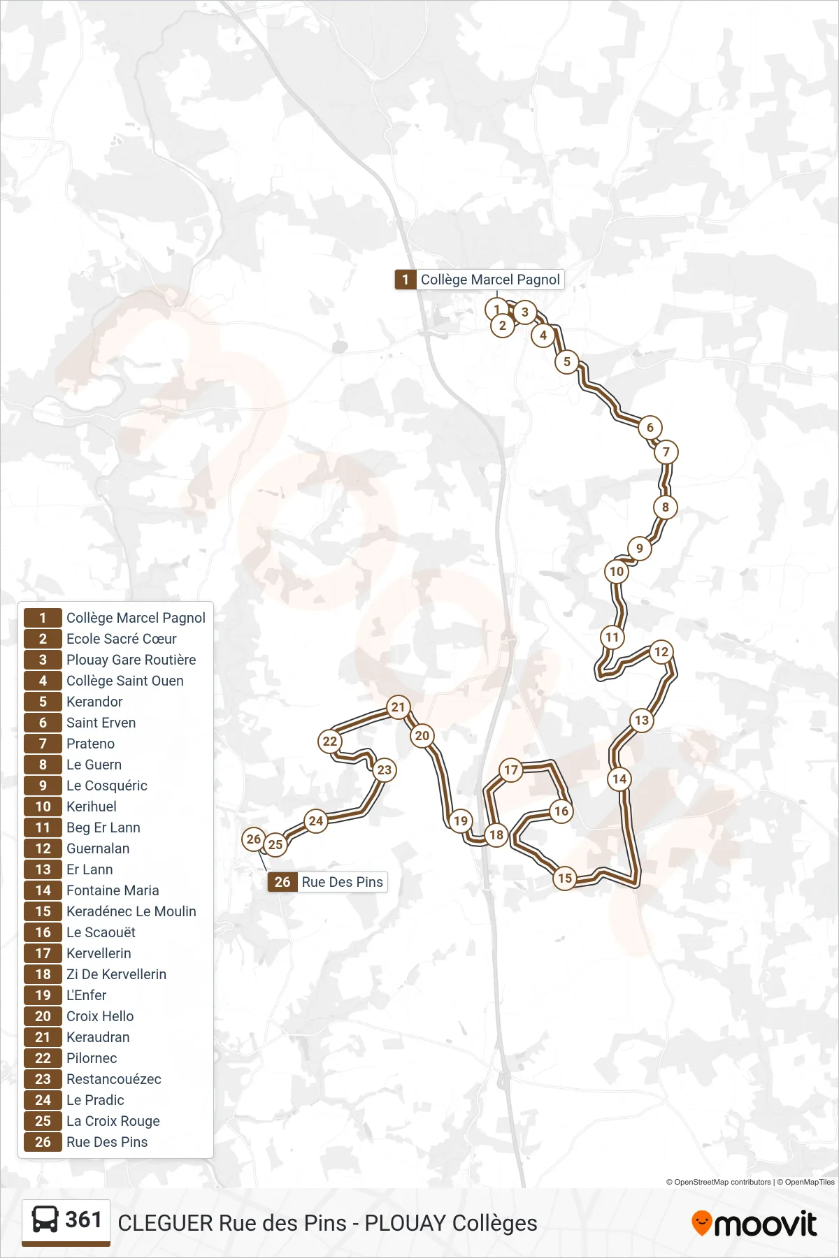 361 bus Line (Collège Marcel Pagnol‎→Rue Des Pins) route and stops on a map
