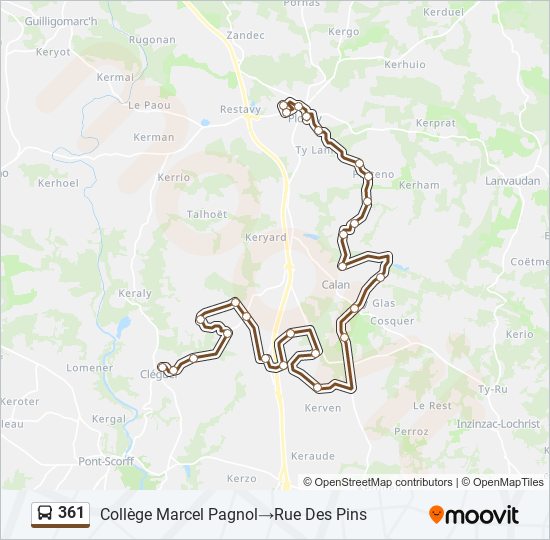 Plan de la ligne 361 de bus