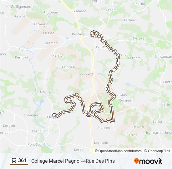 Plan de la ligne 361 de bus