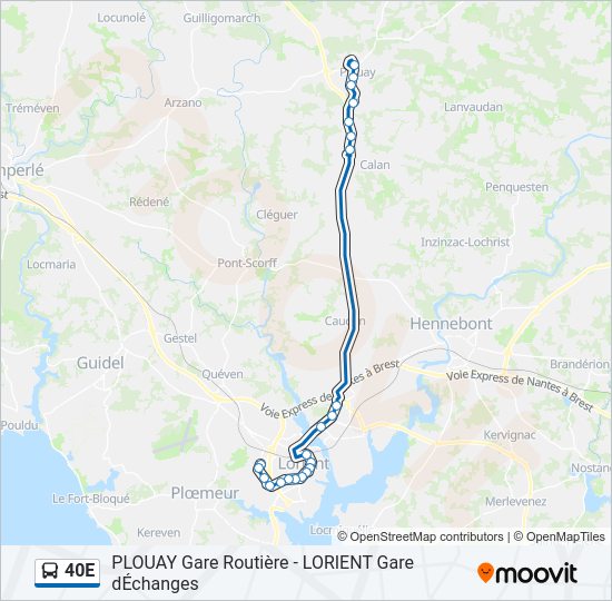 Plan de la ligne 40E de bus