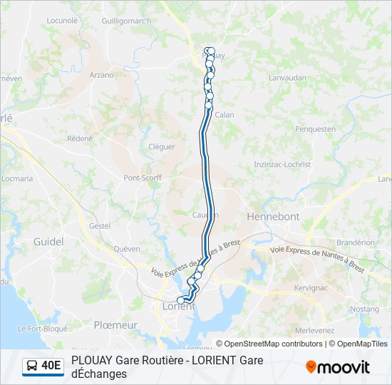 Plan de la ligne 40E de bus