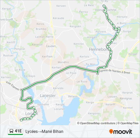 Plan de la ligne 41E de bus