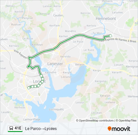 Plan de la ligne 41E de bus