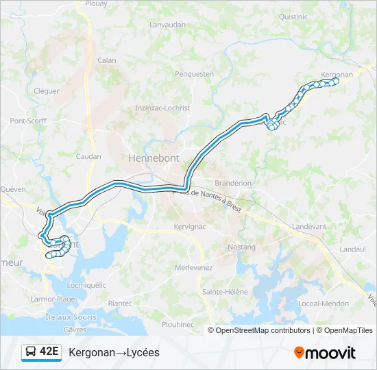 Plan de la ligne 42E de bus