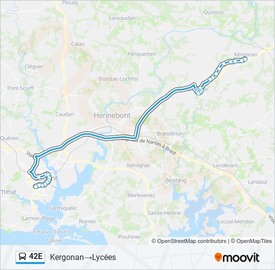 Plan de la ligne 42E de bus