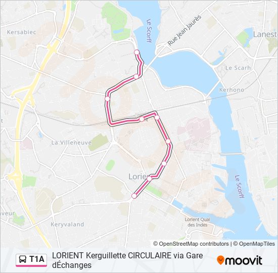 Plan de la ligne T1A de bus