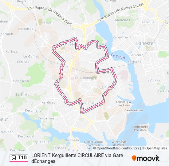 Mapa de T1B de autobús