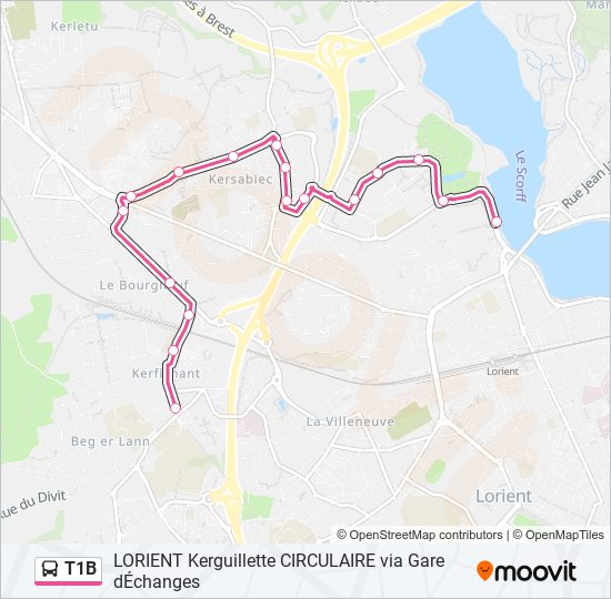 Plan de la ligne T1B de bus