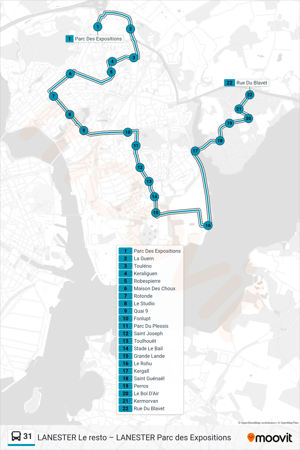 31 bus Line (Parc Des Expositions‎→Rue Du Blavet) route and stops on a map