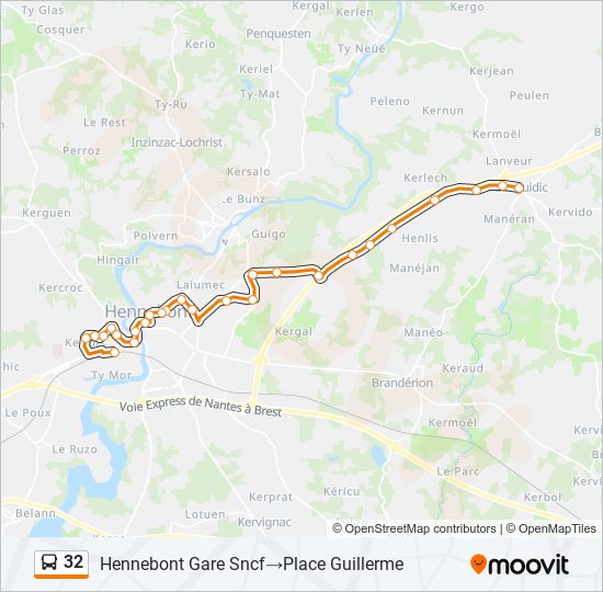 Plan de la ligne 32 de bus