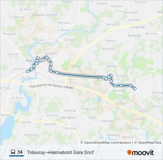 34 bus Line Map