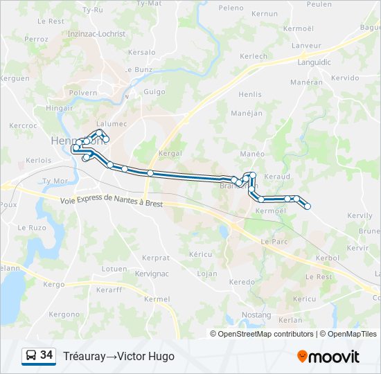 Plan de la ligne 34 de bus