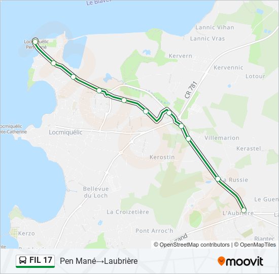 Plan de la ligne FIL 17 de bus