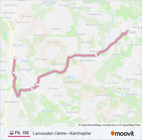 Plan de la ligne FIL 102 de bus