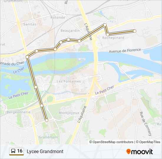 Plan de la ligne 16 de bus