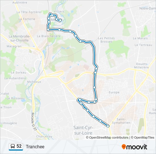 Plan de la ligne 52 de bus