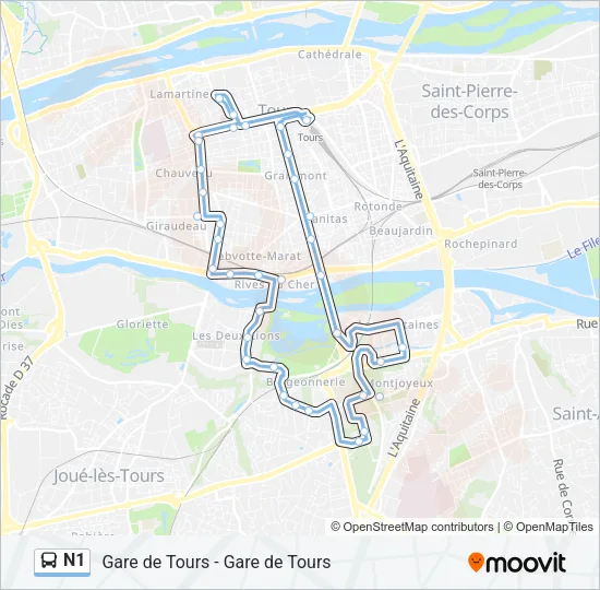 N1 Bus Line Map