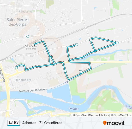 Plan de la ligne R3 de bus