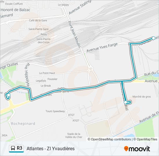 Plan de la ligne R3 de bus