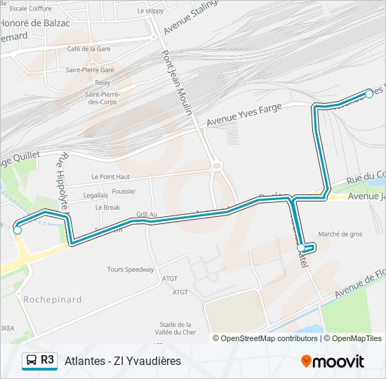 Plan de la ligne R3 de bus