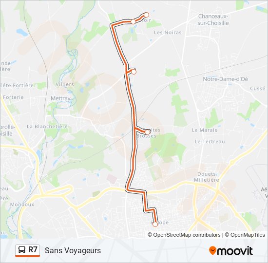 Plan de la ligne R7 de bus