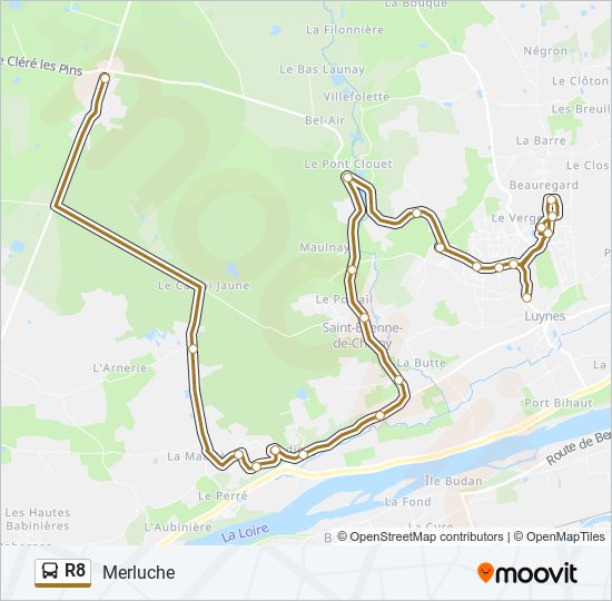 Plan de la ligne R8 de bus