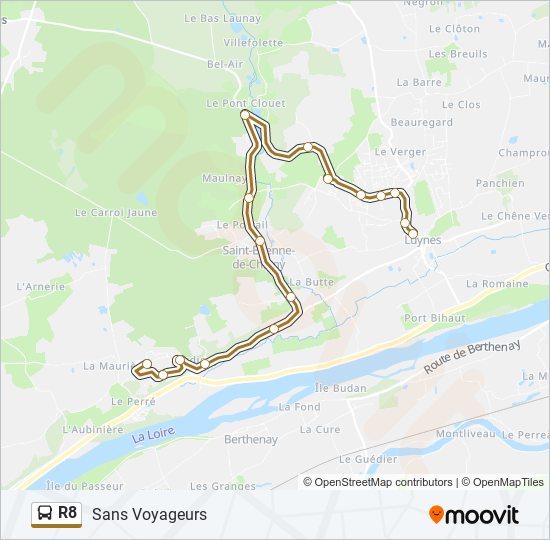 Plan de la ligne R8 de bus