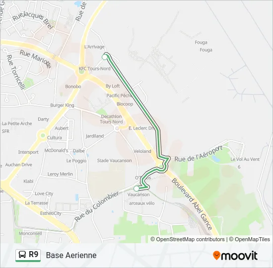 Plan de la ligne R9 de bus