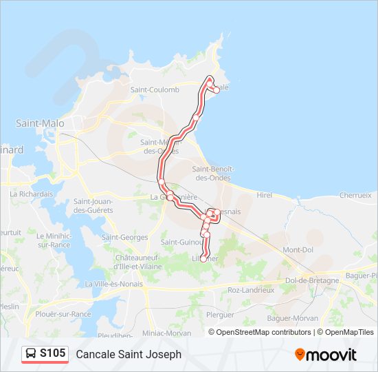 Plan de la ligne S105 de bus