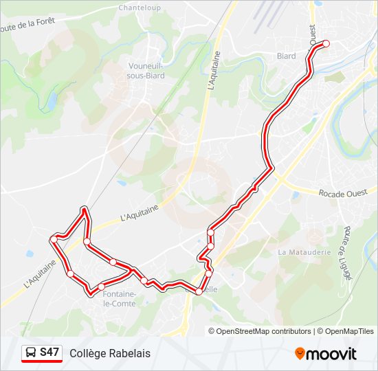 Plan de la ligne S47 de bus