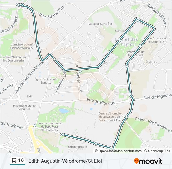 Plan de la ligne 16 de bus