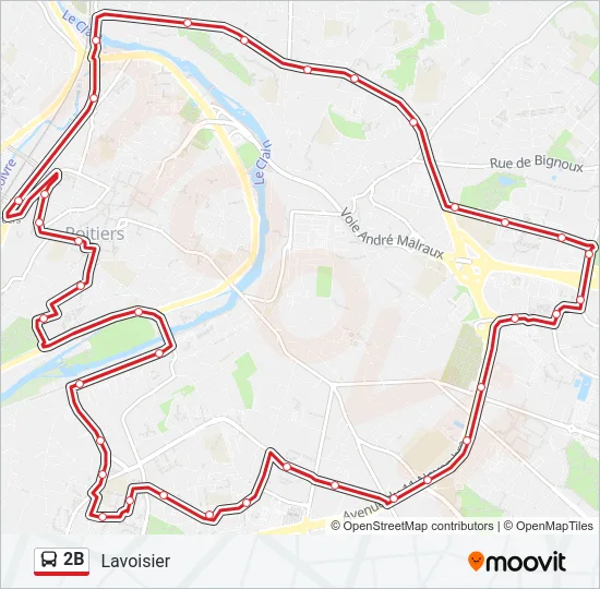 Plan de la ligne 2B de bus