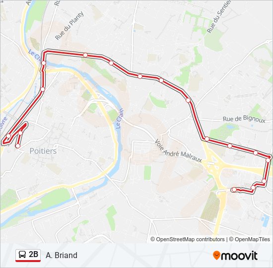 Plan de la ligne 2B de bus