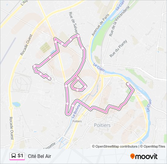 Plan de la ligne S1 de bus