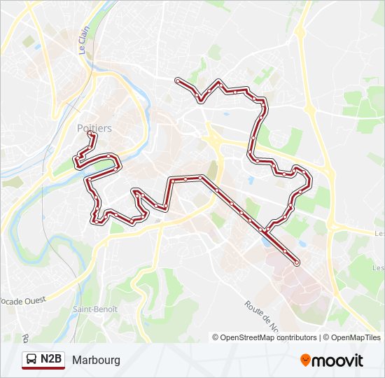 Plan de la ligne N2B de bus