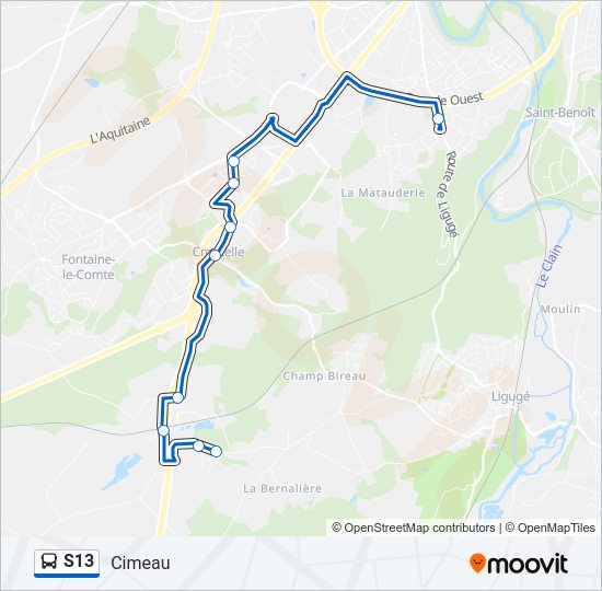 Plan de la ligne S13 de bus