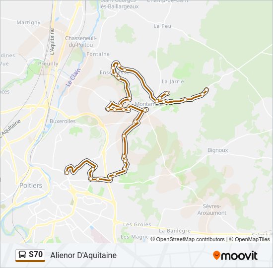 Plan de la ligne S70 de bus