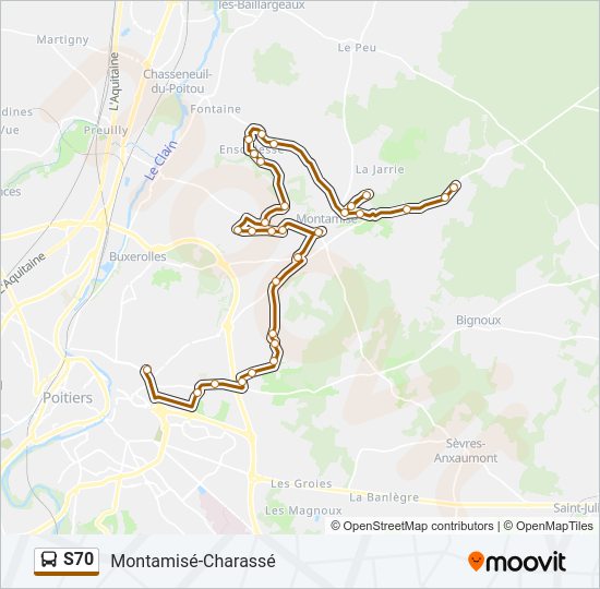 Plan de la ligne S70 de bus