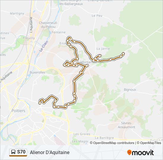 Plan de la ligne S70 de bus