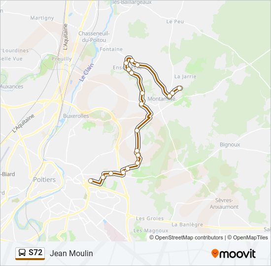 Plan de la ligne S72 de bus