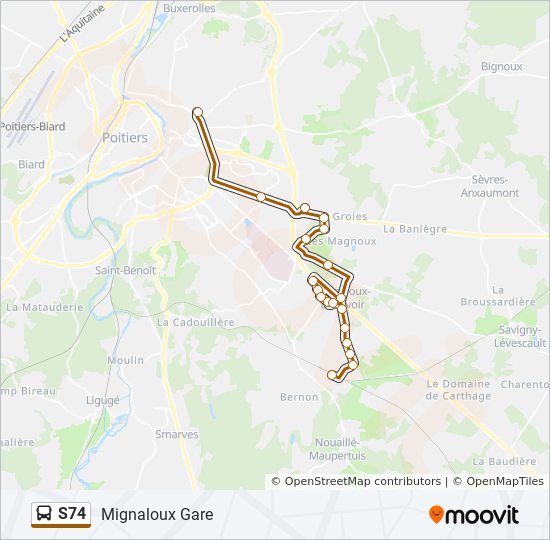 S74 Bus Route Map S74 Route: Schedules, Stops & Maps - Mignaloux Gare (Updated)