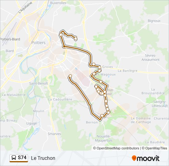 Plan de la ligne S74 de bus