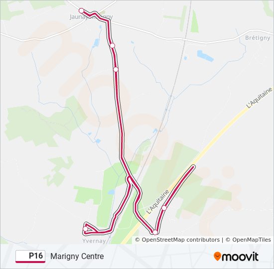 Plan de la ligne P16 de bus