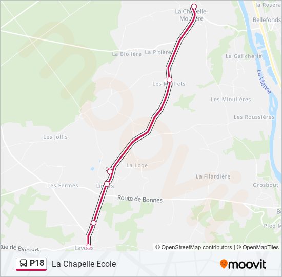 Plan de la ligne P18 de bus