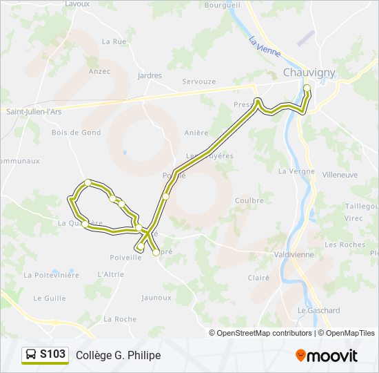 Plan de la ligne S103 de bus