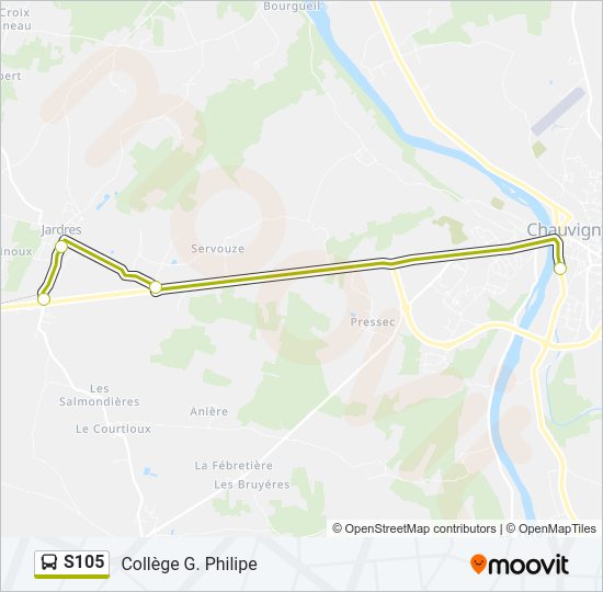 Plan de la ligne S105 de bus